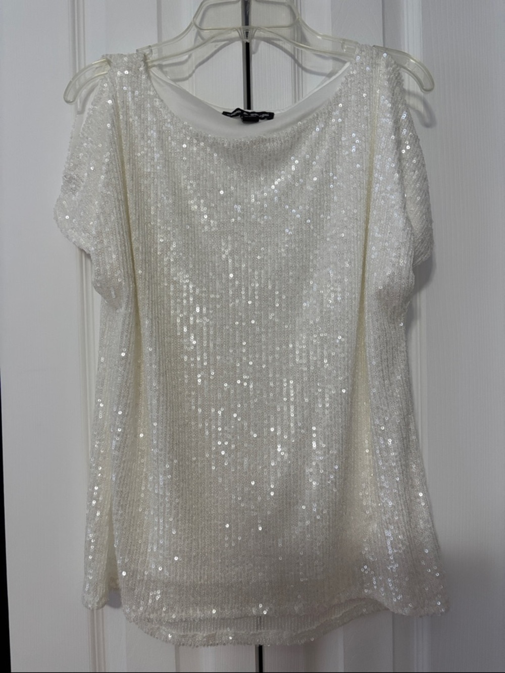Sequin Scoop Neck Women's Top - White